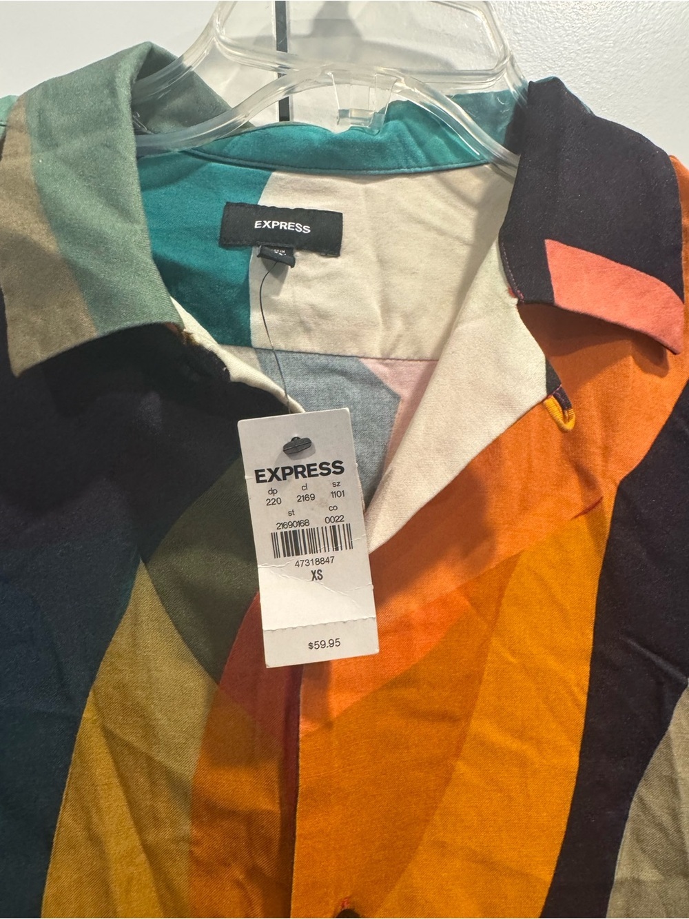 Express Abstract Multicolor Short-Sleeve Button Front Top - Picture 3 of 5